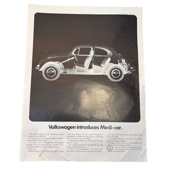 Volkswagen Medi-Car Diagnostic System Vintage Advertisement Print Poster 1970s - Picture 1 of 6